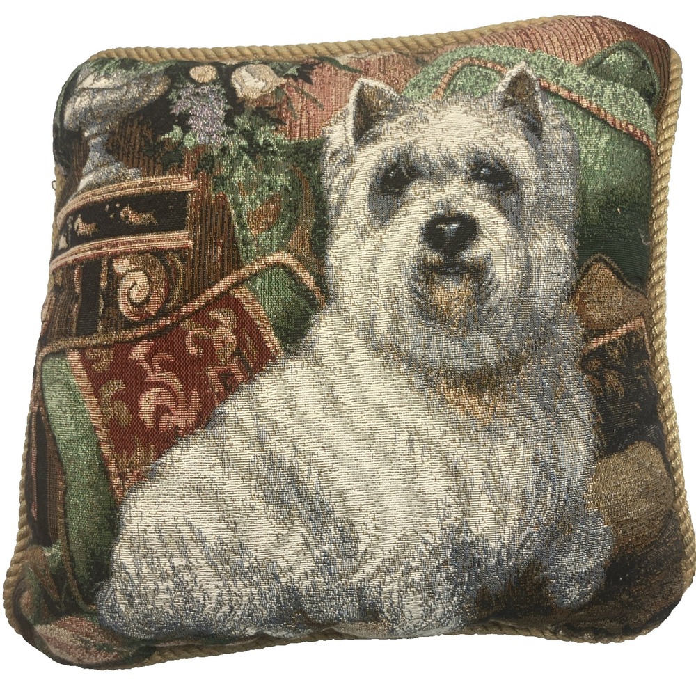 Vtg NY Artist Elaine Vollherbst Pampered Westie Dog Terrier Pillow Lafrance 17"